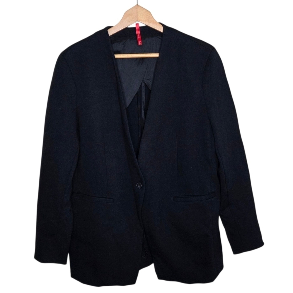 Spanx | The Perfect Collarless Blazer in Black Single Button Front Size Large